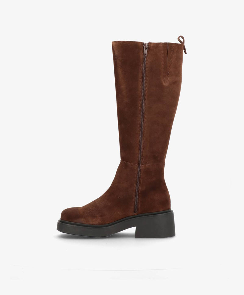 PREORDER - SADDLE LONG S - Mørkebrun ruskind - Lange støvler Dame
