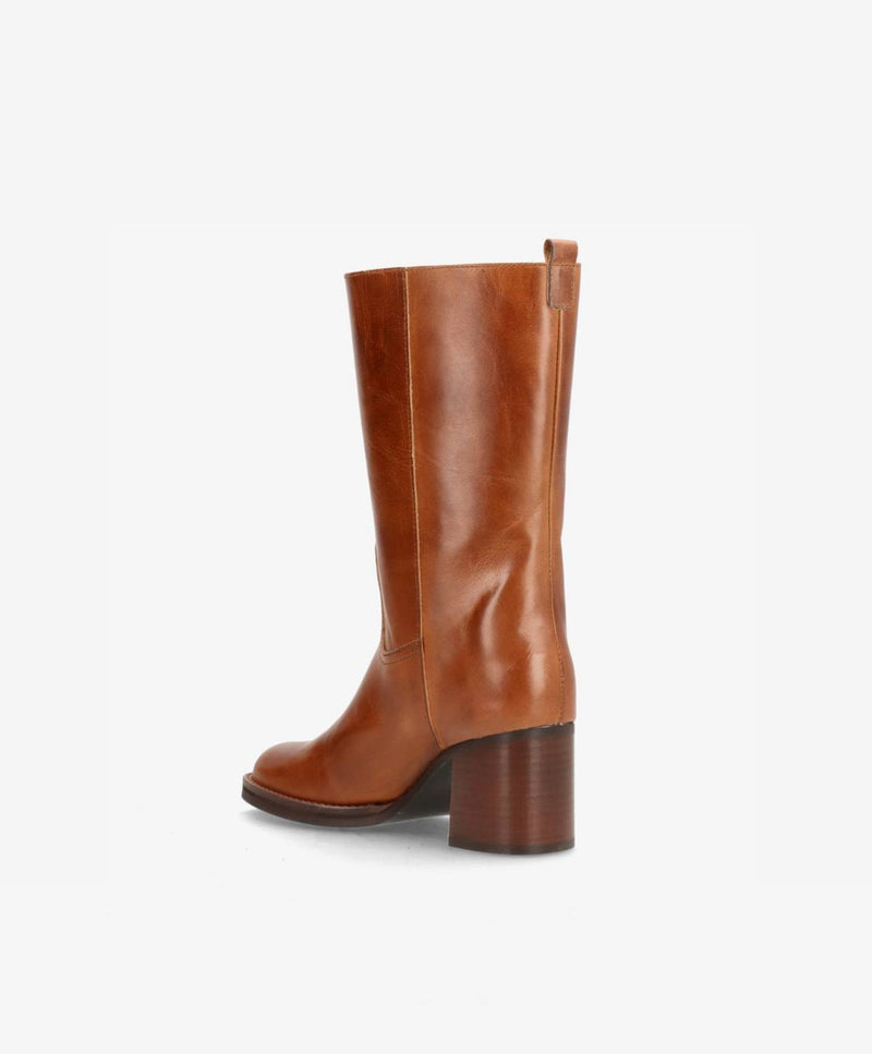 SADIE - Dame Støvle med hæl - Cognac læder - phenumb copenhagen