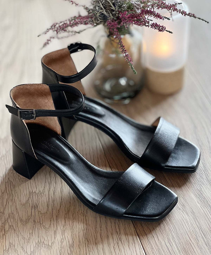 ALICE - Dame sandal med blokhæl - Sort læder