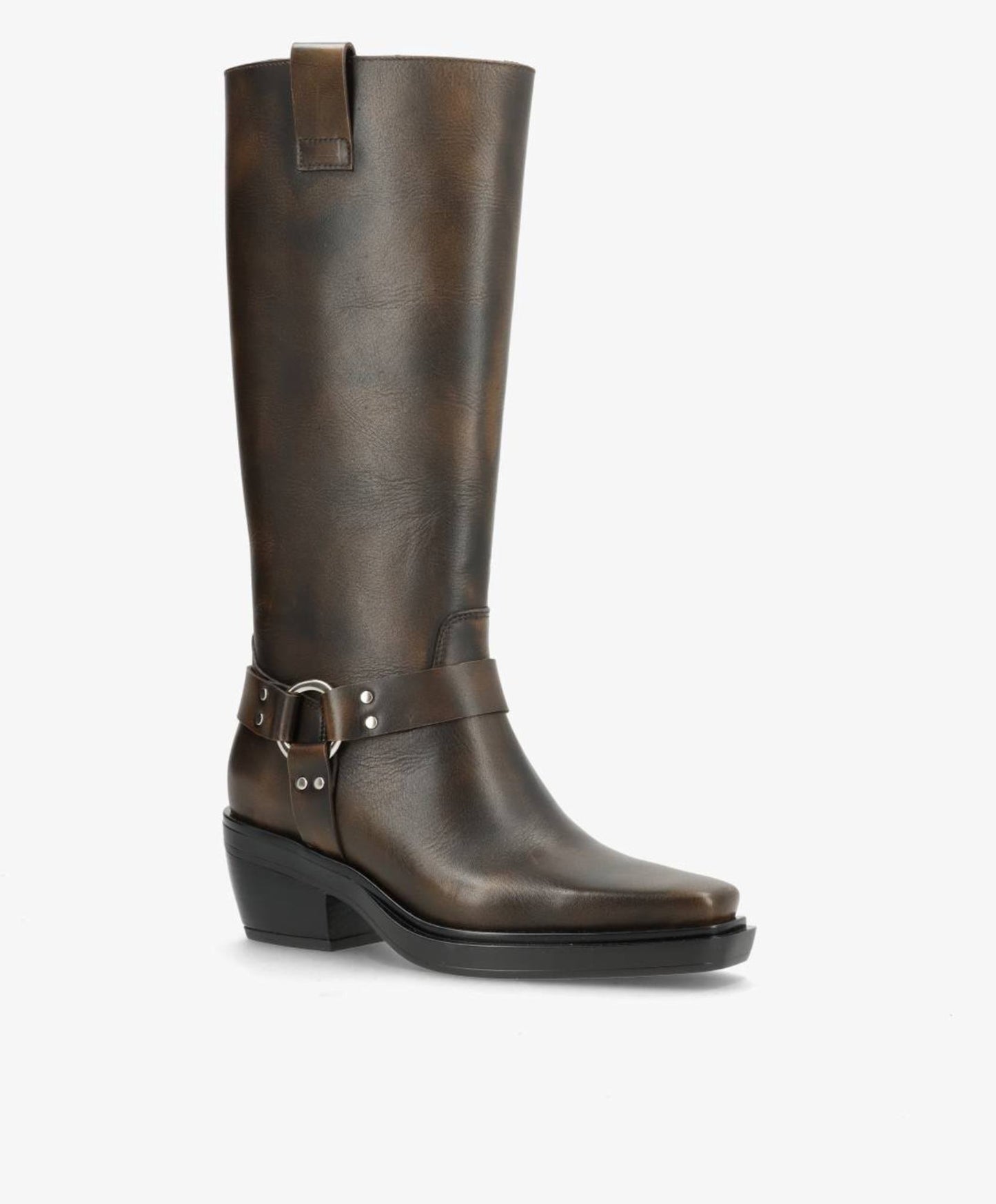 SEQUENCE - Dame Lang biker støvle med hæl - Mørkebrun læder