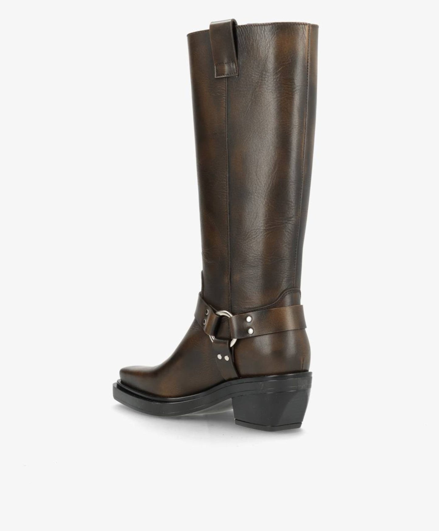 SEQUENCE - Dame Lang biker støvle med hæl - Mørkebrun læder