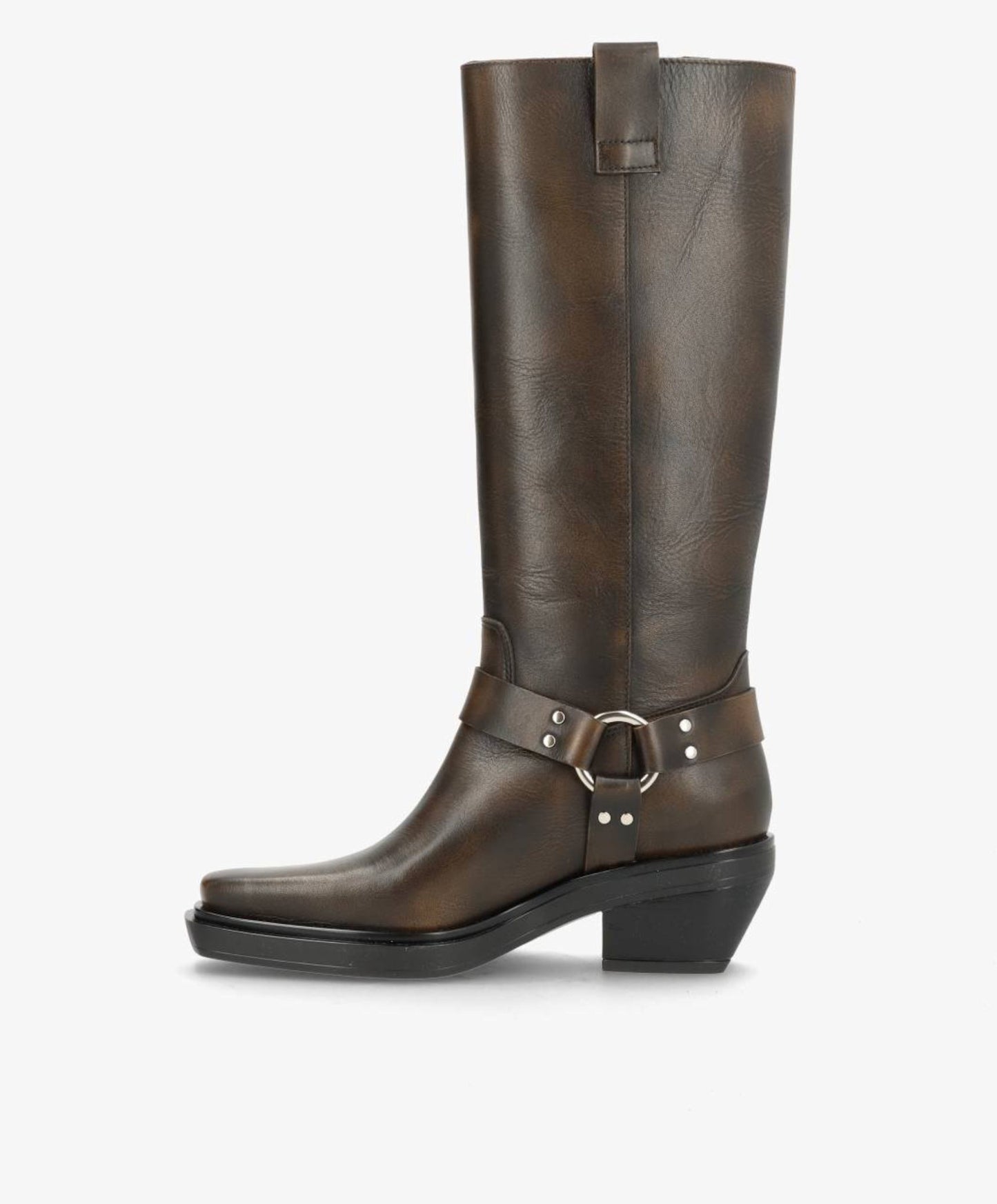 SEQUENCE - Dame Lang biker støvle med hæl - Mørkebrun læder