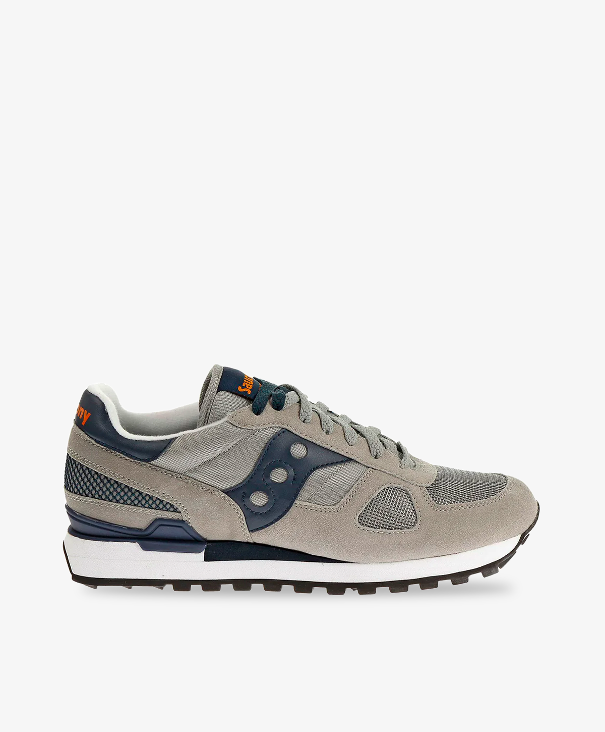 Lysegrå Saucony sneakers med mesh og mørkeblåt logo på siden.