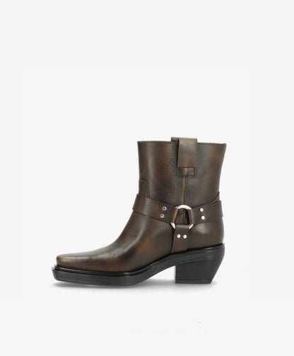 STORM - Dame Biker støvle med hæl - Mørkebrun læder