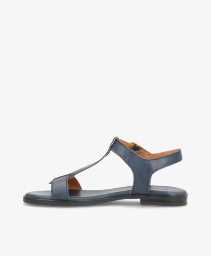 NORA - Jeans blå læder - Flad sandal Dame