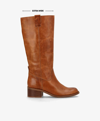 MARTINA LONG WIX - Cognac læder - Lang støvle Dame