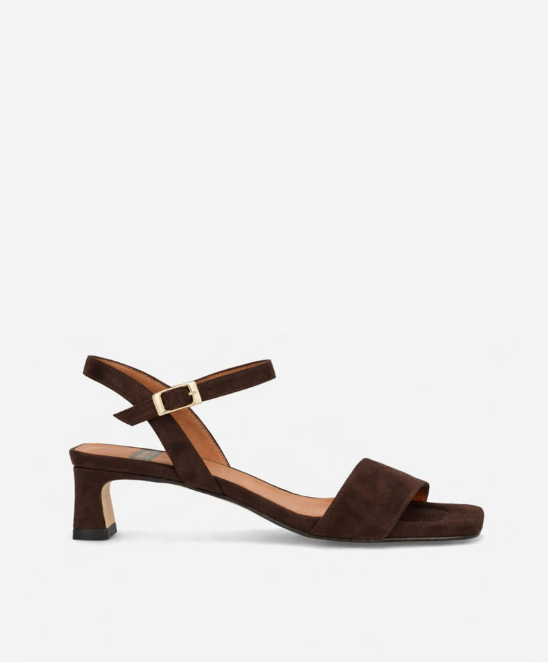 EMBRACE - Mørkebrun ruskind - Sandal med hæl Dame