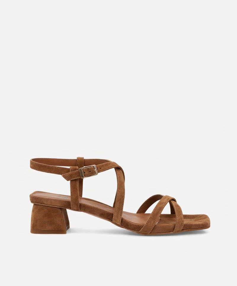 ESTEEM - Nøddebrun ruskind - Sandal med hæl Dame