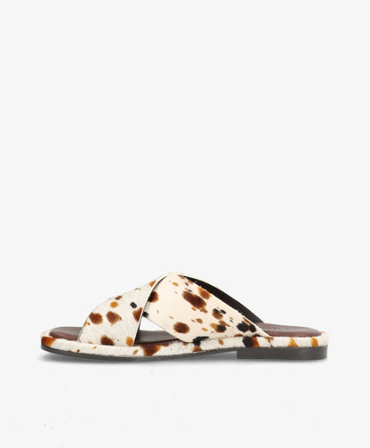 ONRY Ha - Dalmatiner brun pony hair læder - Flad sandal Dame