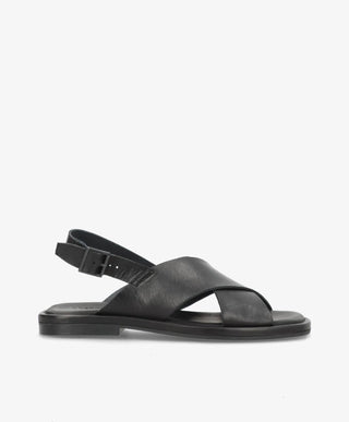 ONRY Strap - Sort læder - Flad sandal Dame