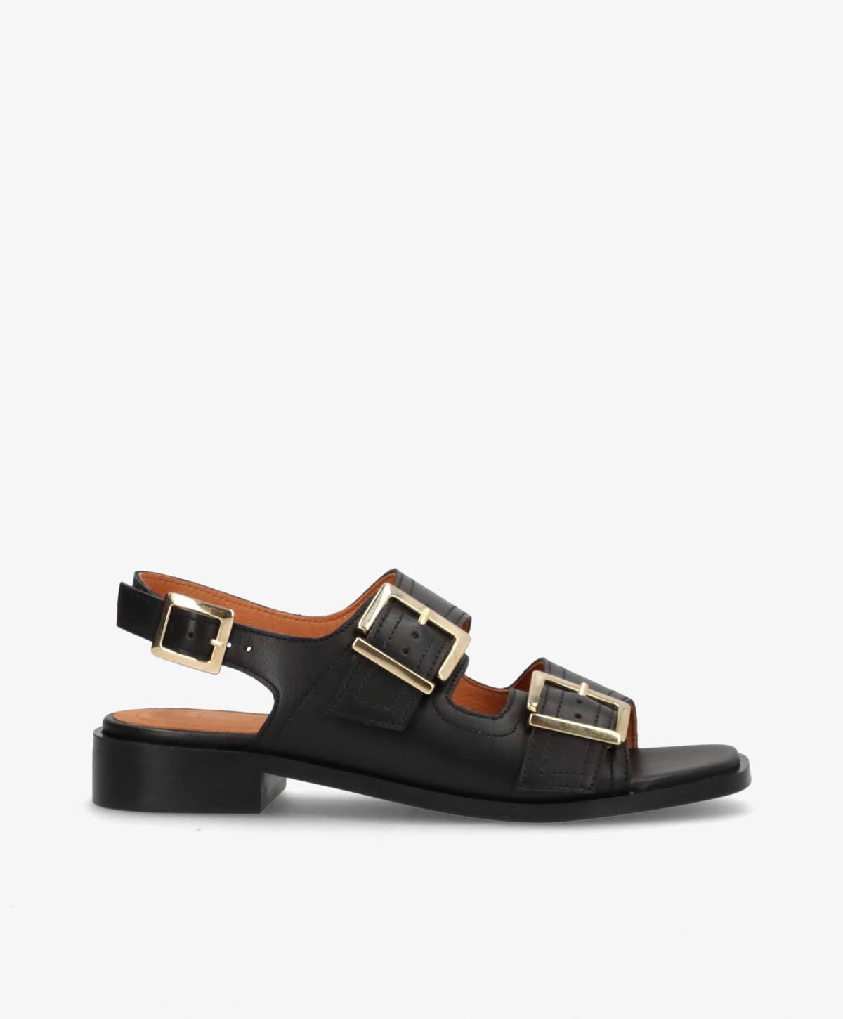 UPNEXT - Sort læder - Sandal med lav hæl Dame