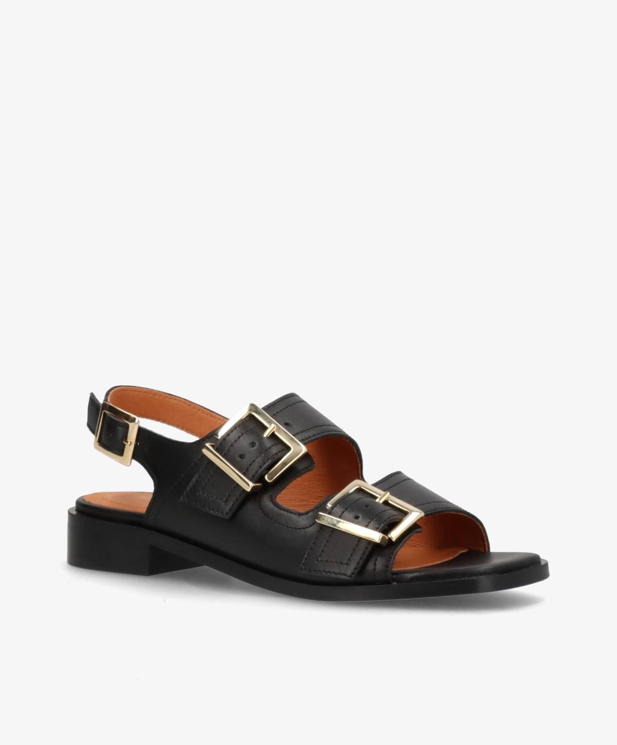 UPNEXT - Sort læder - Sandal med lav hæl Dame