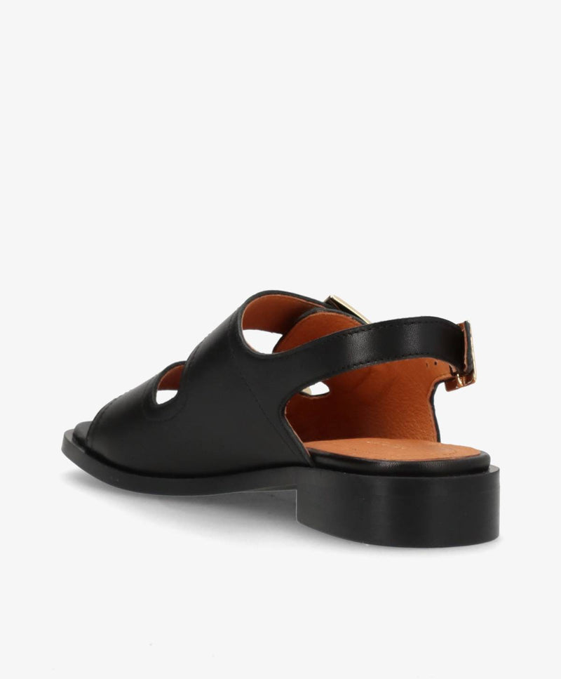 UPNEXT - Sort læder - Sandal med lav hæl Dame