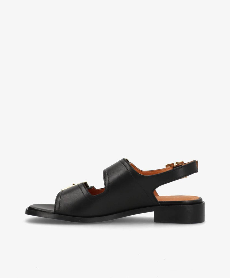 UPNEXT - Sort læder - Sandal med lav hæl Dame