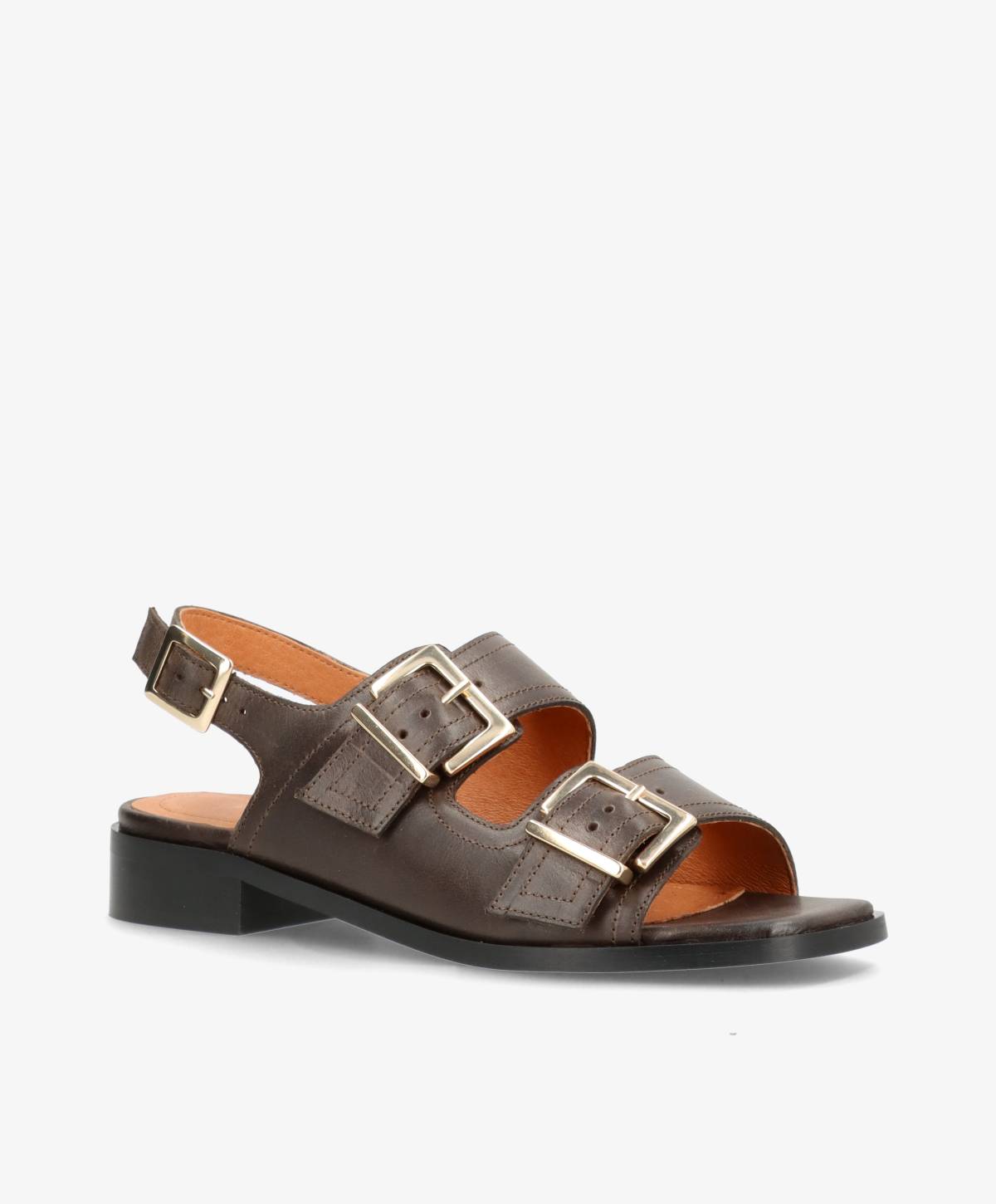 UPNEXT - Mørkebrun læder - Sandal med lav hæl Dame