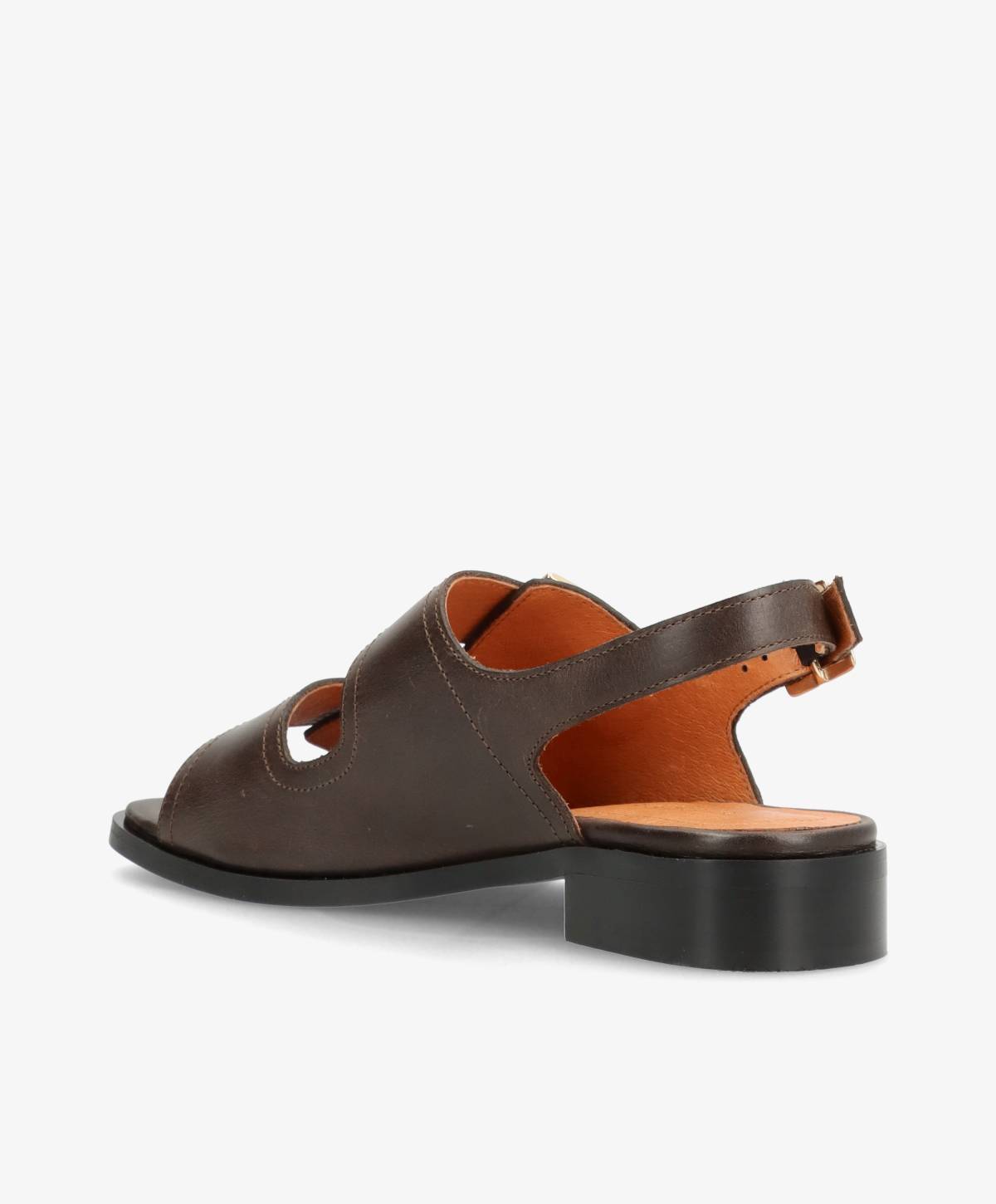 UPNEXT - Mørkebrun læder - Sandal med lav hæl Dame