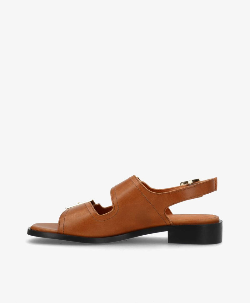 UPNEXT - Cognac læder - Sandal med lav hæl Dame