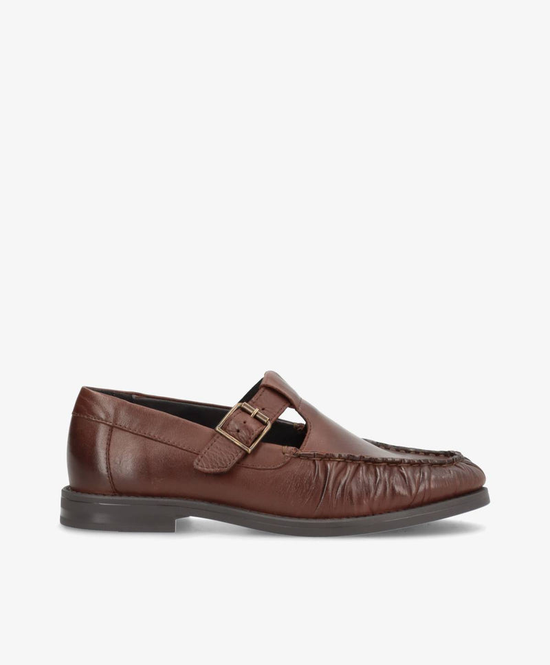 WHISPER TEE - Mørkebrun blødt læder - T-strap shoes Dame