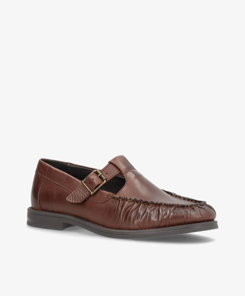 WHISPER TEE - Mørkebrun blødt læder - T-strap shoes Dame