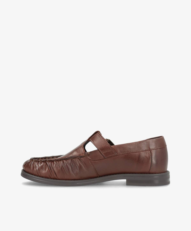 WHISPER TEE - Mørkebrun blødt læder - T-strap shoes Dame