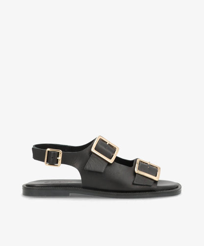 BARDOT - Sort læder - Flad sandal Dame