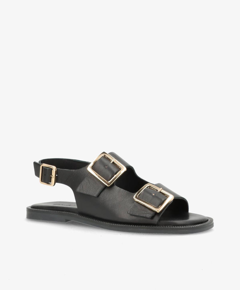 BARDOT - Sort læder - Flad sandal Dame