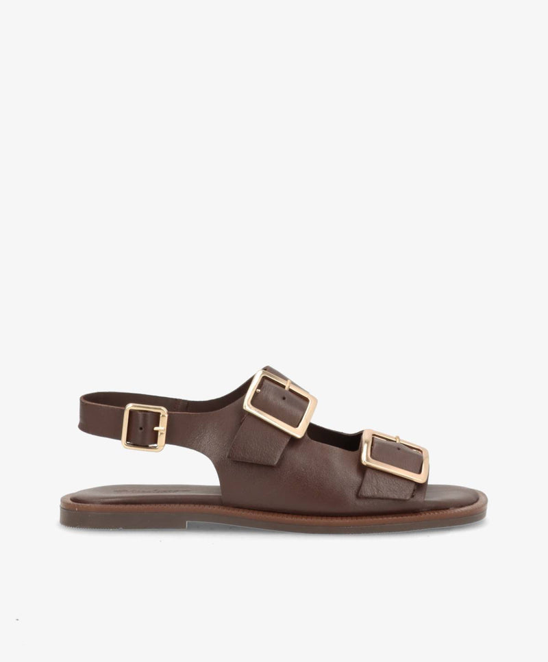 BARDOT - Mørkebrun læder - Flad sandal Dame