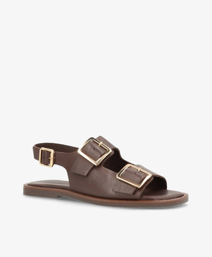 BARDOT - Mørkebrun læder - Flad sandal Dame