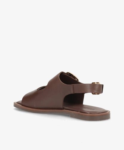 BARDOT - Mørkebrun læder - Flad sandal Dame