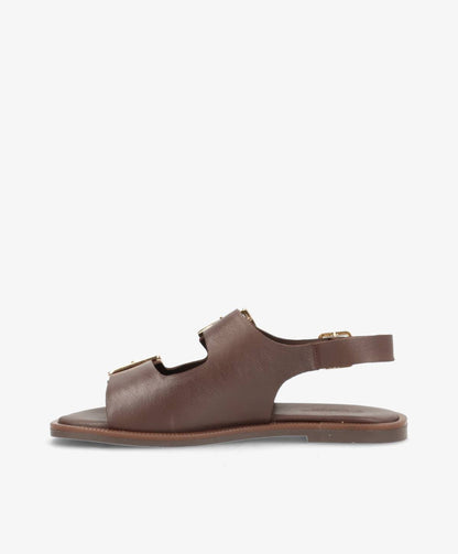 BARDOT - Mørkebrun læder - Flad sandal Dame