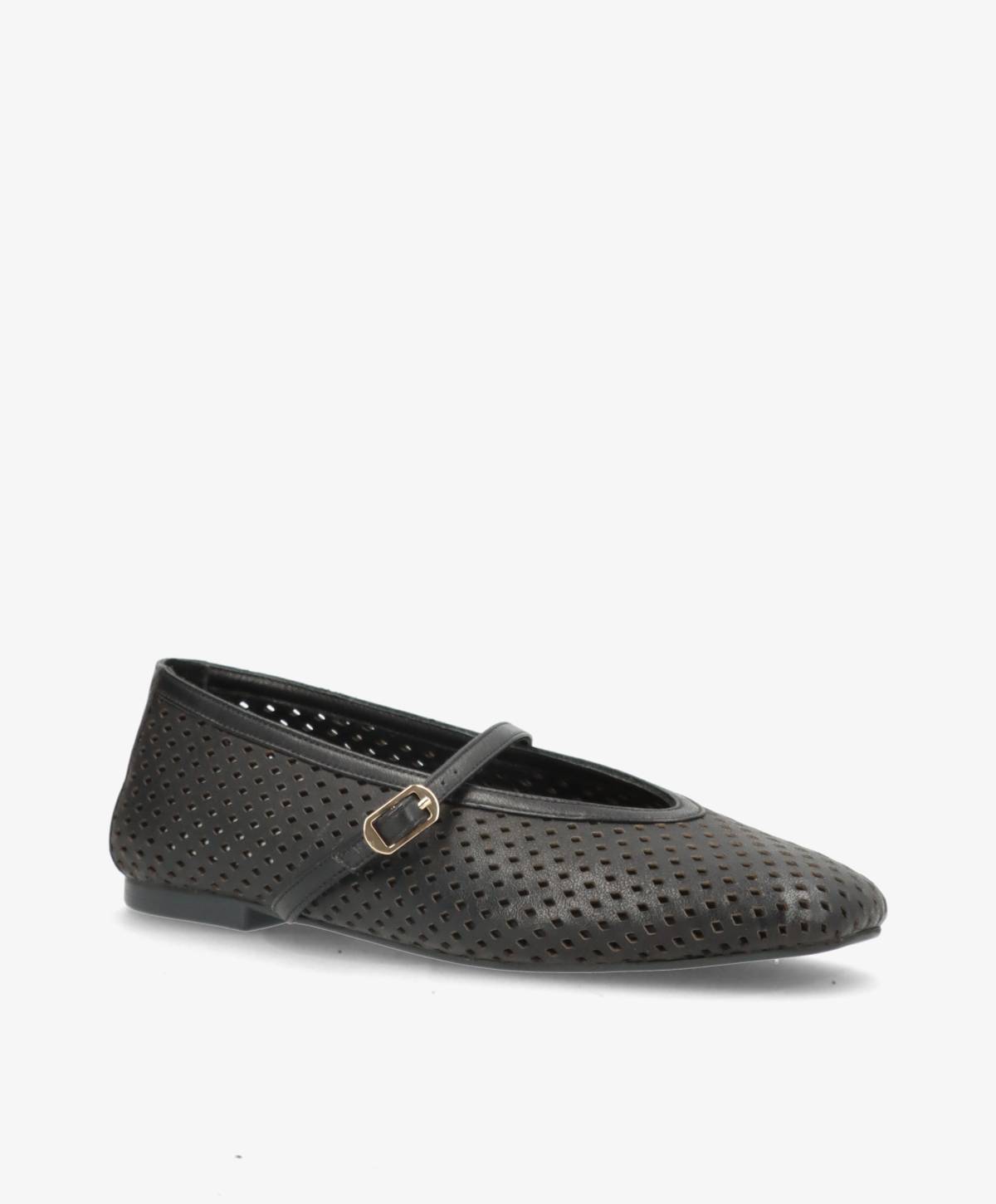 CHRISTY - Sort læder - Ballerina med rem Dame