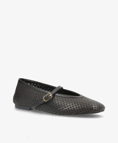 CHRISTY - Sort læder - Ballerina med rem Dame