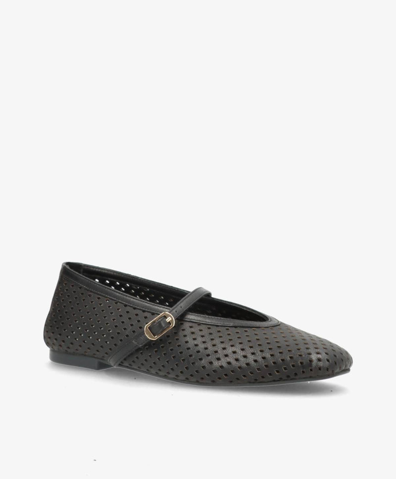 CHRISTY - Sort læder - Ballerina med rem Dame