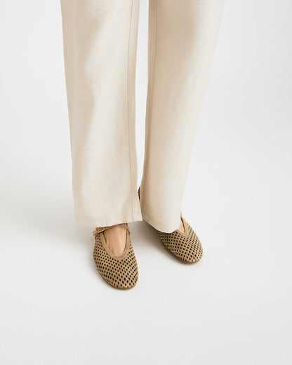 JACEY S - Beige ruskind - Ballerina med rem Dame
