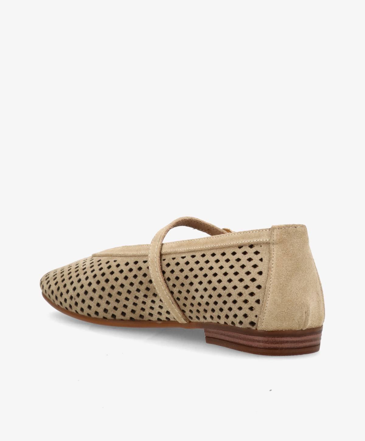 JACEY S - Beige ruskind - Ballerina med rem Dame