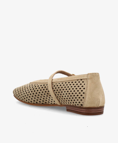 JACEY S - Beige ruskind - Ballerina med rem Dame
