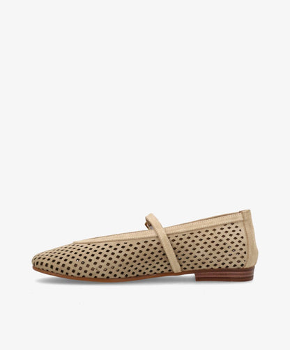 JACEY S - Beige ruskind - Ballerina med rem Dame