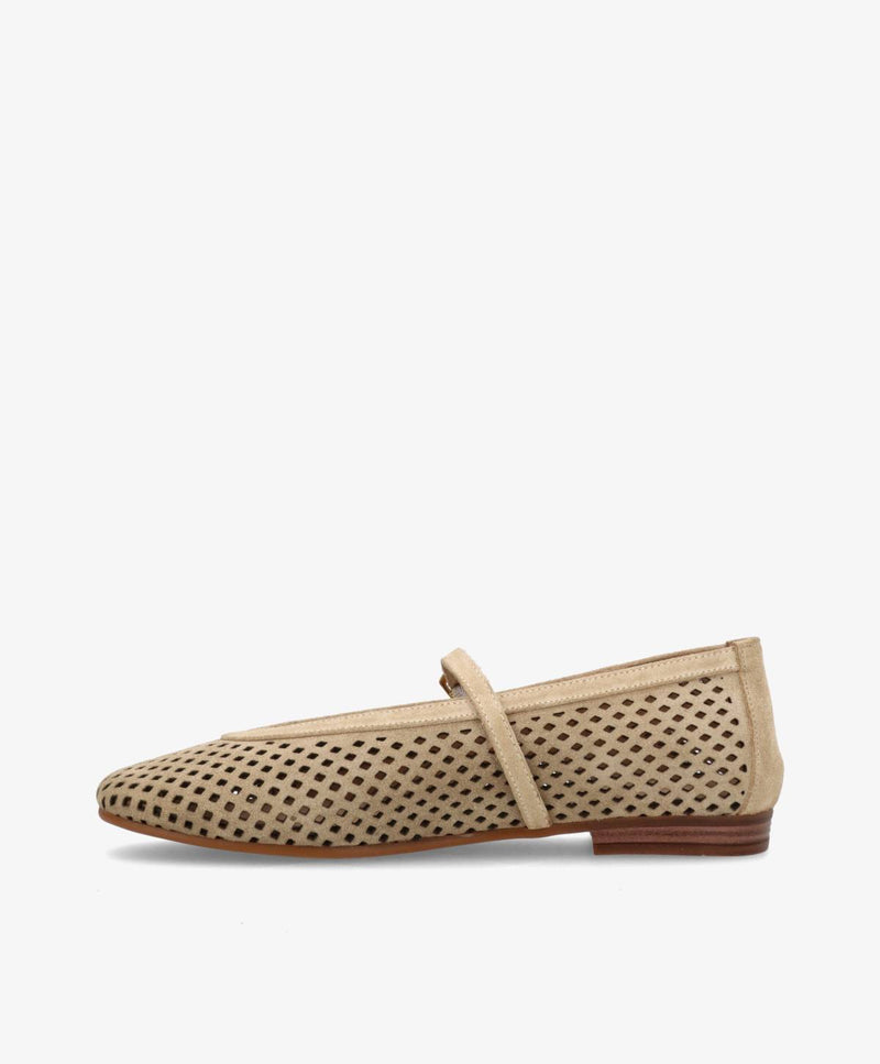 JACEY S - Beige ruskind - Ballerina med rem Dame