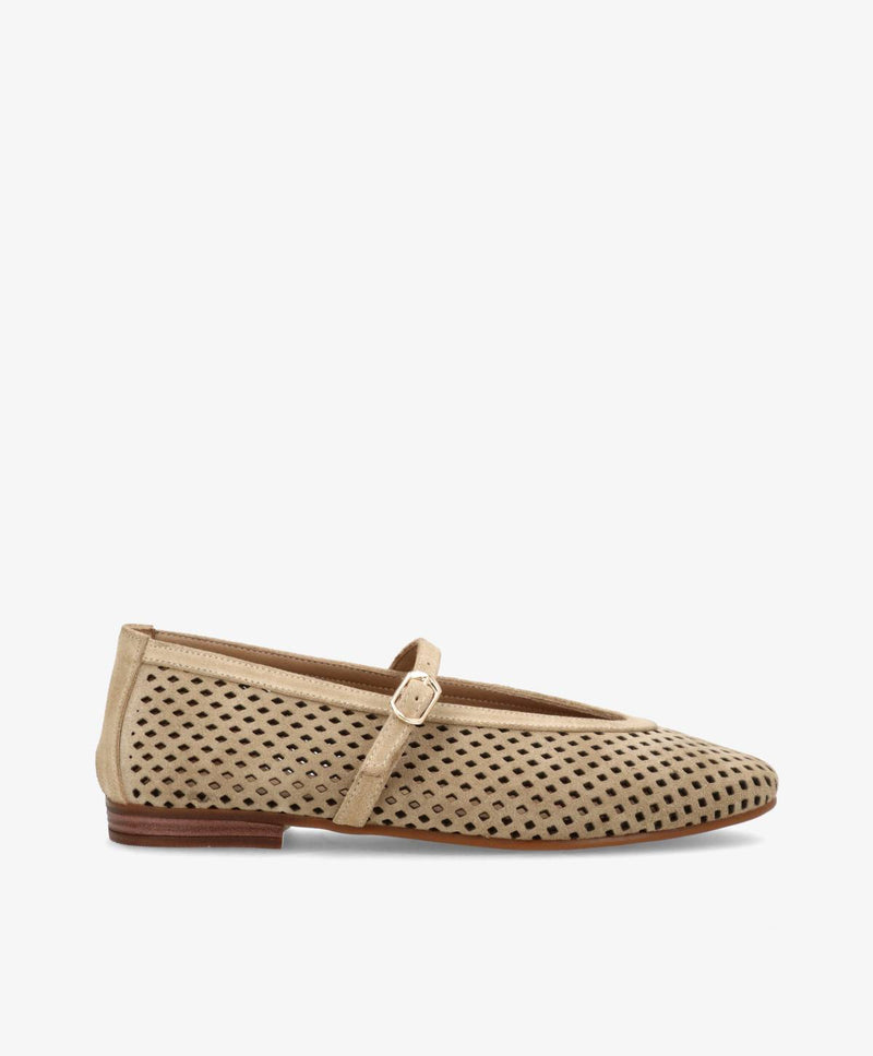 JACEY S - Beige ruskind - Ballerina med rem Dame