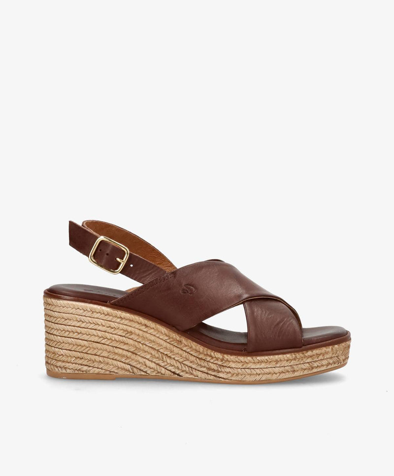 DENNISE - Mørkebrun læder - Wedge sandal Dame