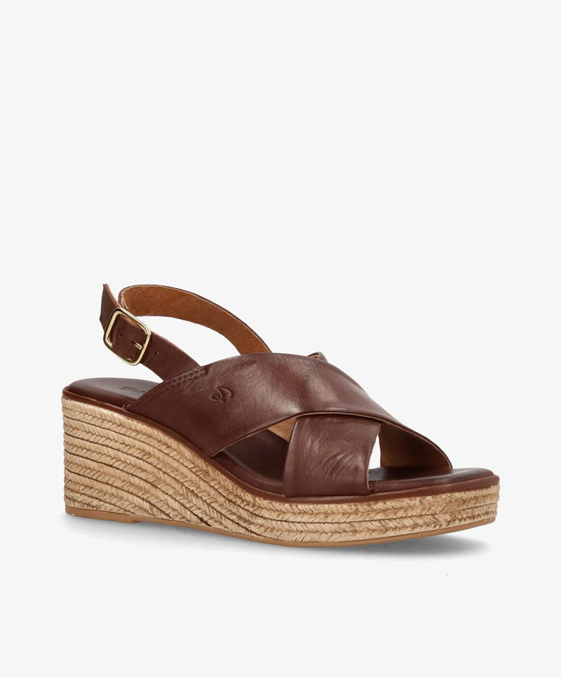 DENNISE - Mørkebrun læder - Wedge sandal Dame