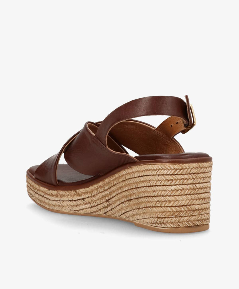 DENNISE - Mørkebrun læder - Wedge sandal Dame