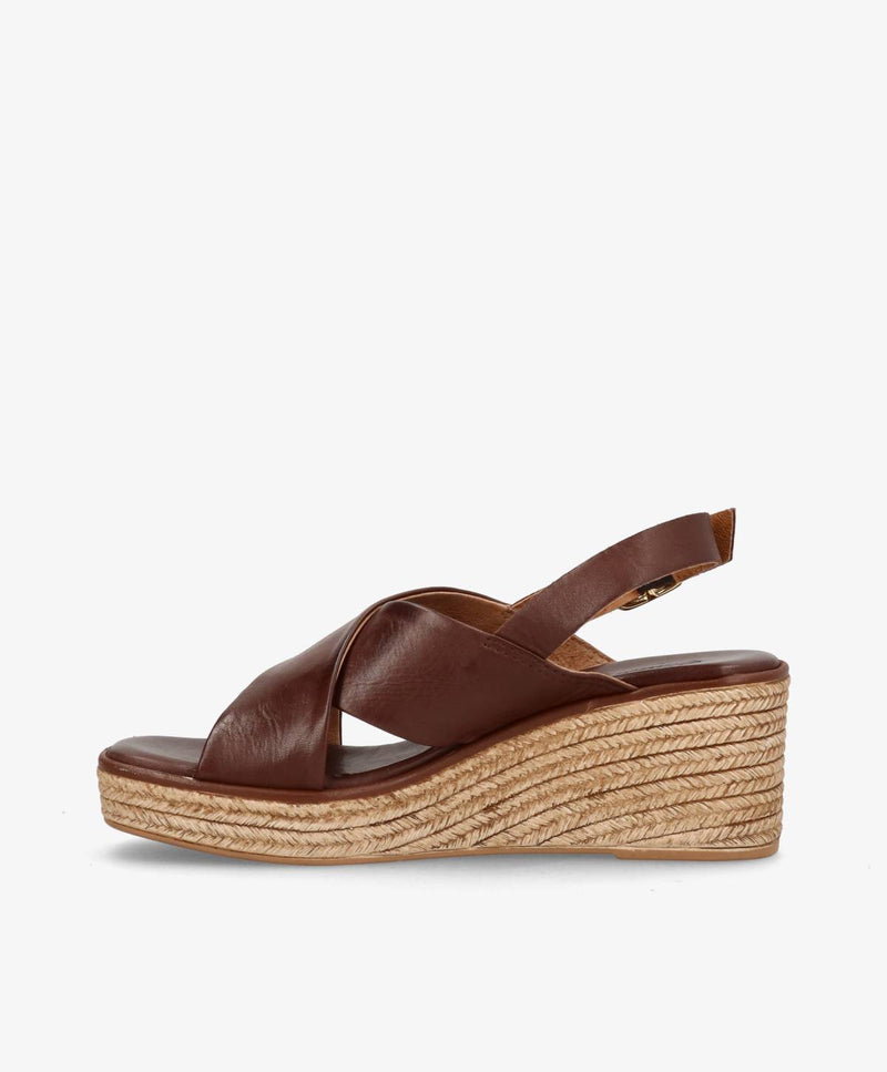 DENNISE - Mørkebrun læder - Wedge sandal Dame