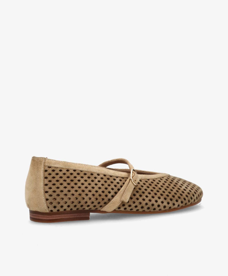 JACEY S - Beige ruskind - Ballerina med rem Dame