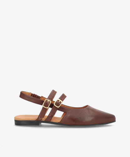 JANIS - Mørkebrun læder - Slingback sko Dame