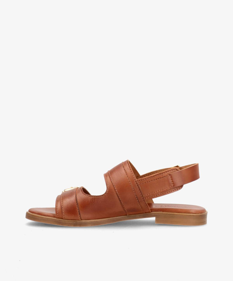 JUNE - Mellembrun læder - Flad sandal Dame