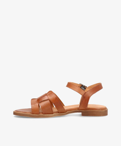 KIKI - Mellembrun læder - Flad sandal Dame