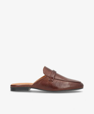 LORRY - Mørkebrun læder - Backless loafer Dame