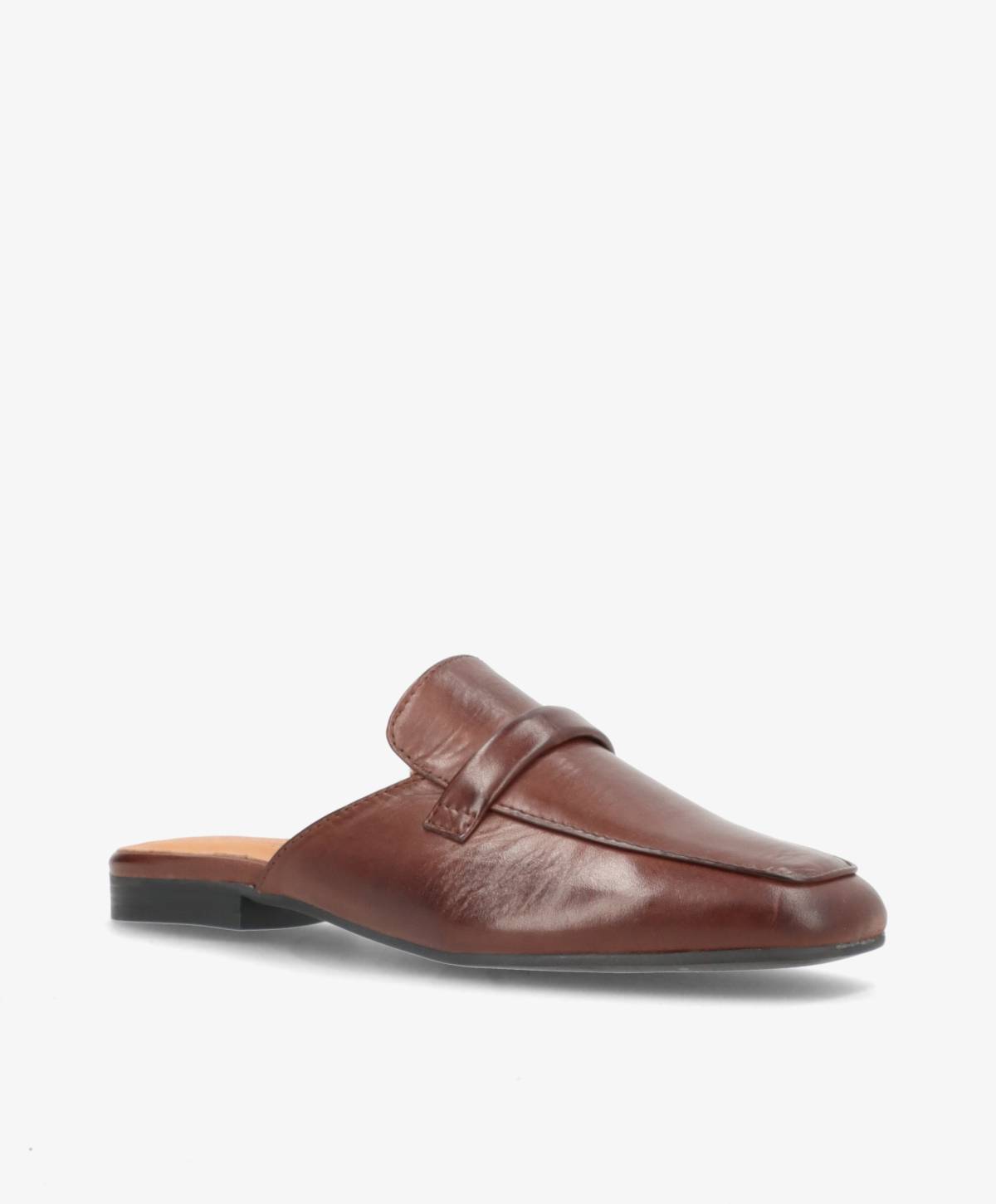 LORRY - Mørkebrun læder - Backless loafer Dame