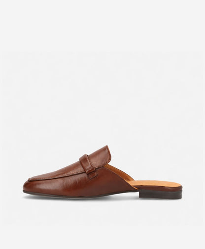 LORRY - Mørkebrun læder - Backless loafer Dame